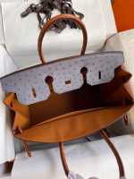 Hermes HSS Birkin 35 Bicolor Bag in Gris Agate and Gold Ostrich Leather - Image 9