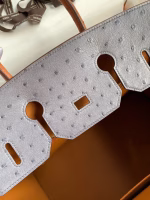 Hermes HSS Birkin 35 Bicolor Bag in Gris Agate and Gold Ostrich Leather - Image 4