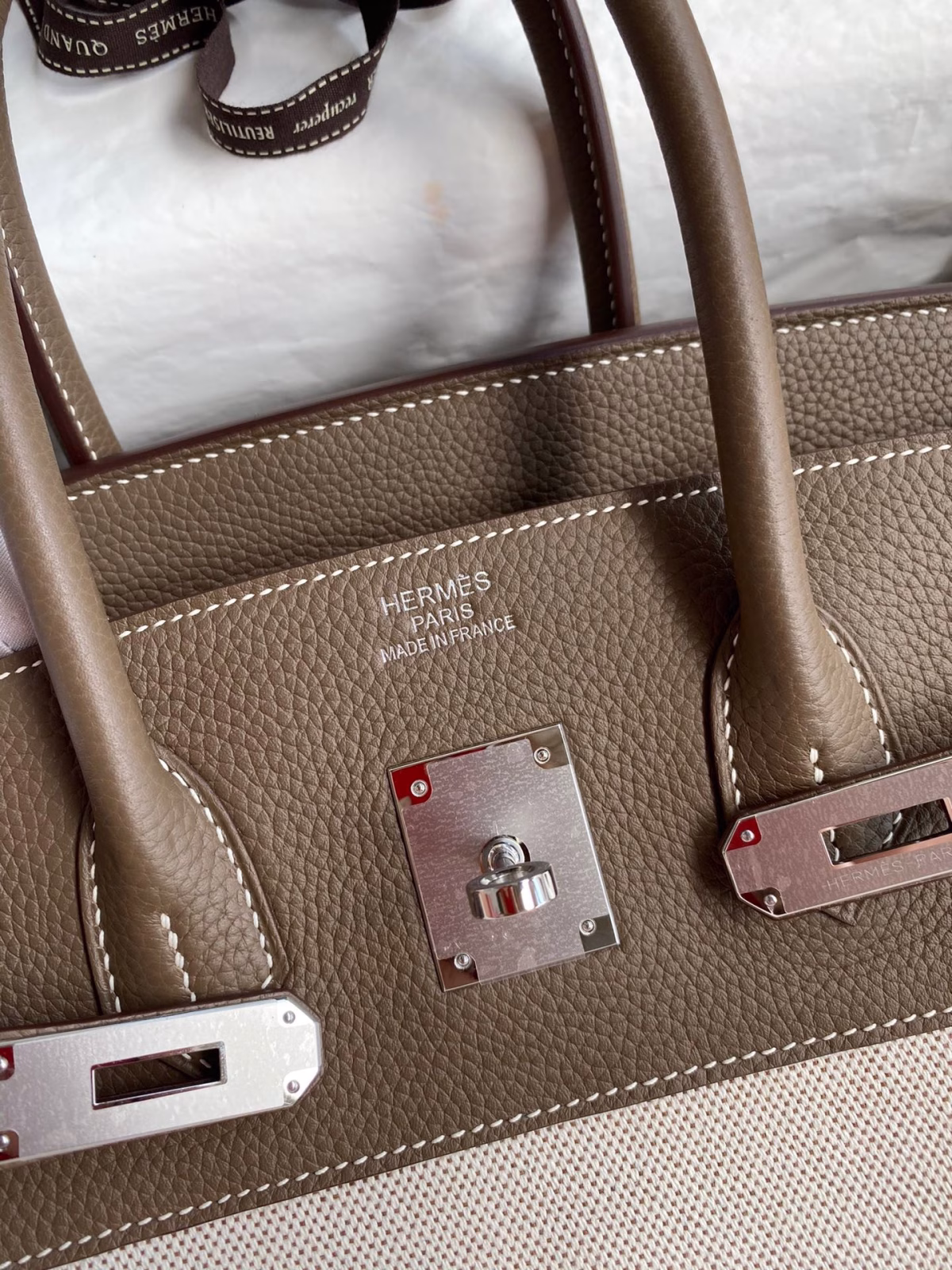 Hermes Birkin 35 Handmade Bag In Toile & Taupe Clemence Leather - Image 5