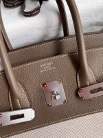 Hermes Birkin 35 Handmade Bag In Toile & Taupe Clemence Leather - Image 5