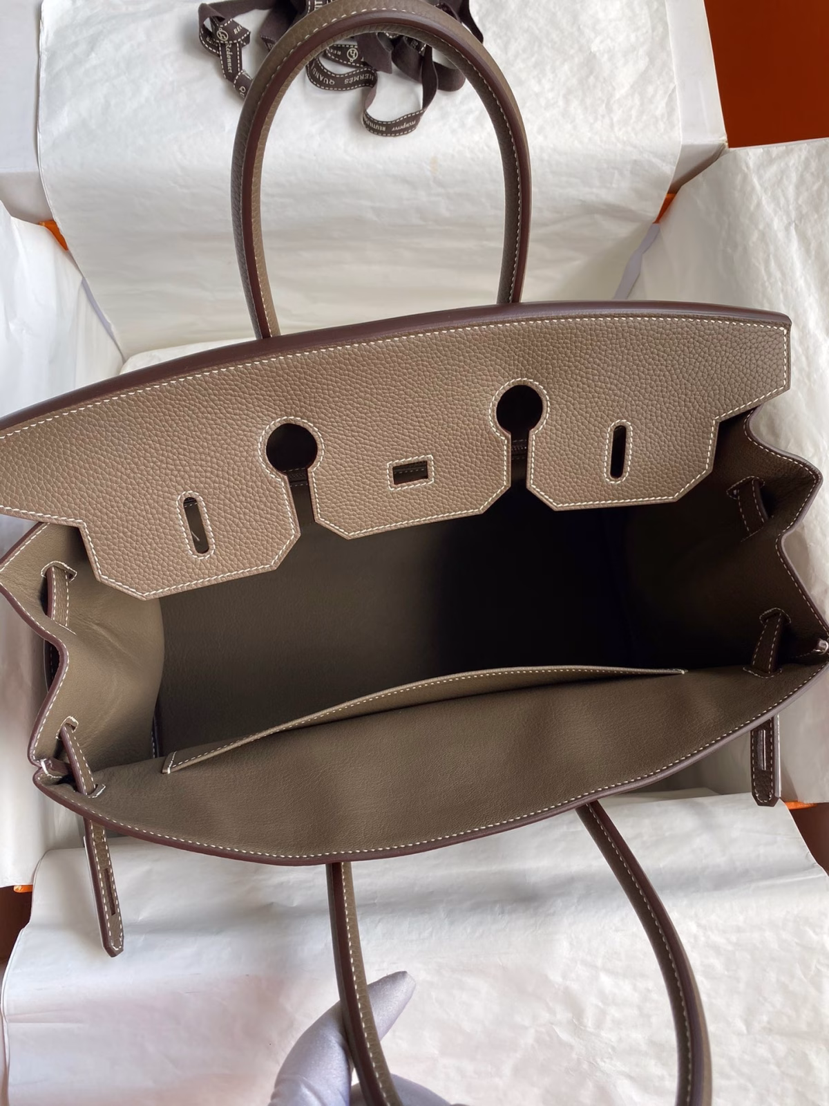 Hermes Birkin 35 Handmade Bag In Toile & Taupe Clemence Leather - Image 7