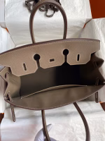 Hermes Birkin 35 Handmade Bag In Toile & Taupe Clemence Leather - Image 7