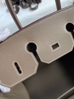Hermes Birkin 35 Handmade Bag In Toile & Taupe Clemence Leather - Image 3