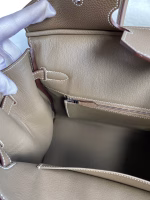 Hermes Birkin 35 Handmade Bag In Toile & Taupe Clemence Leather - Image 8