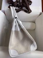 Hermes Birkin 35 Handmade Bag In Toile & White Clemence Leather - Image 2