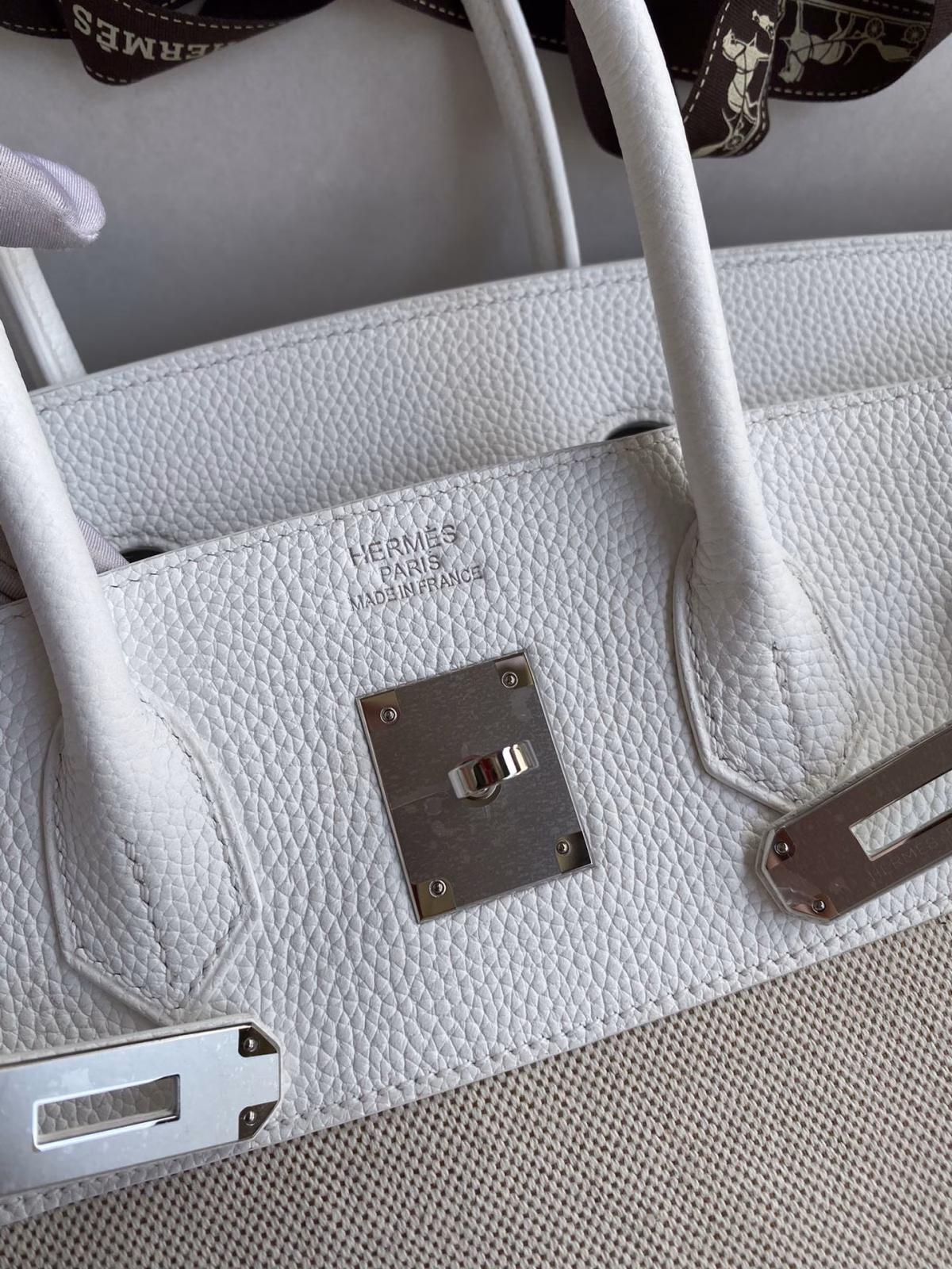 Hermes Birkin 35 Handmade Bag In Toile & White Clemence Leather - Image 5