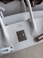 Hermes Birkin 35 Handmade Bag In Toile & White Clemence Leather - Image 5