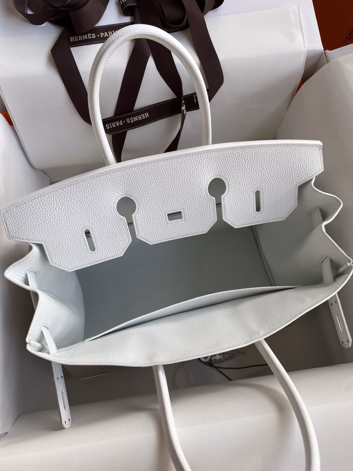 Hermes Birkin 35 Handmade Bag In Toile & White Clemence Leather - Image 3