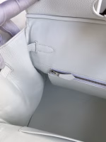 Hermes Birkin 35 Handmade Bag In Toile & White Clemence Leather - Image 8