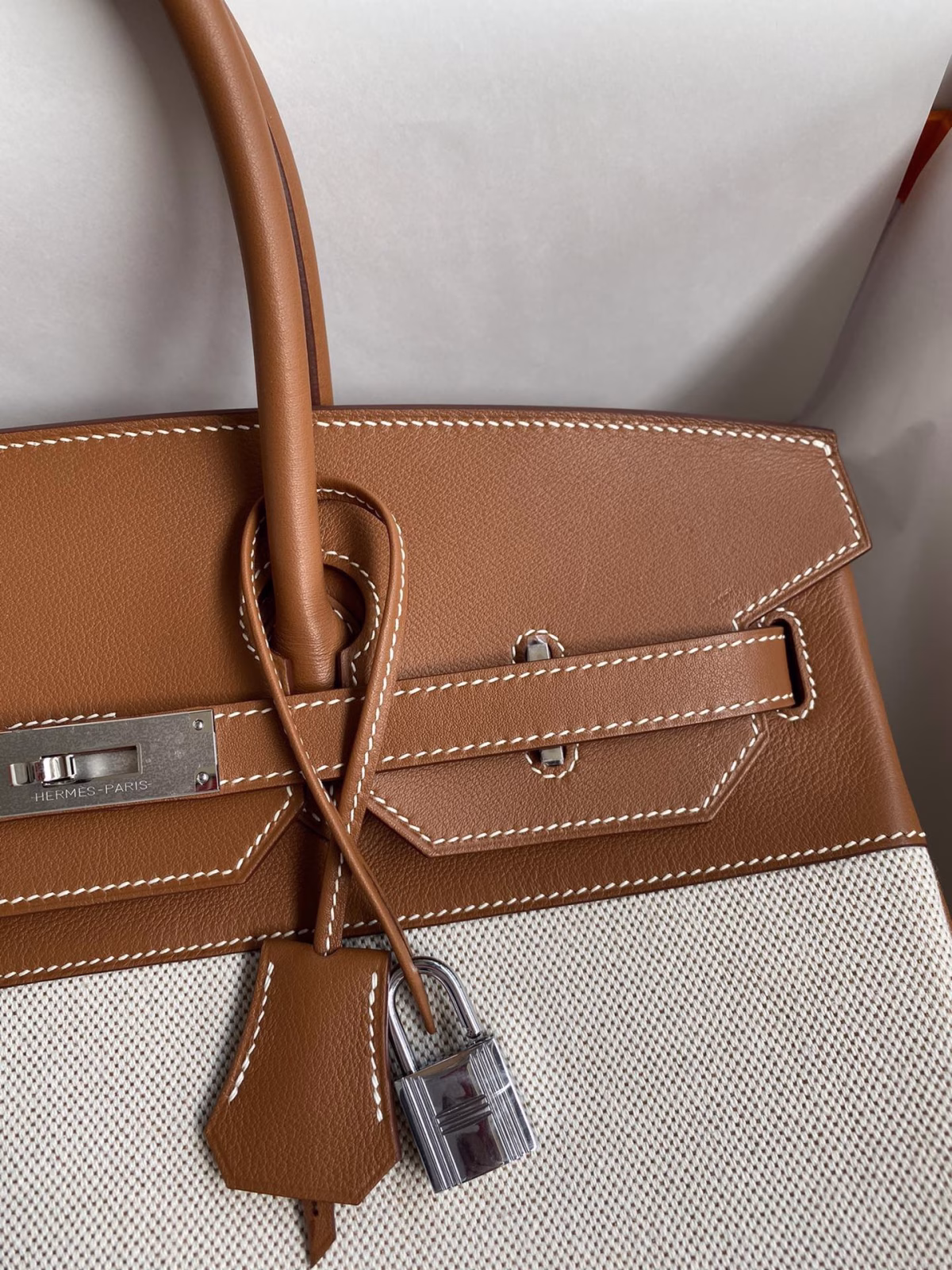 Hermes Birkin 35 Handmade Bag In Toile & Gold Swift Leather - Image 7