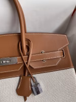Hermes Birkin 35 Handmade Bag In Toile & Gold Swift Leather - Image 7