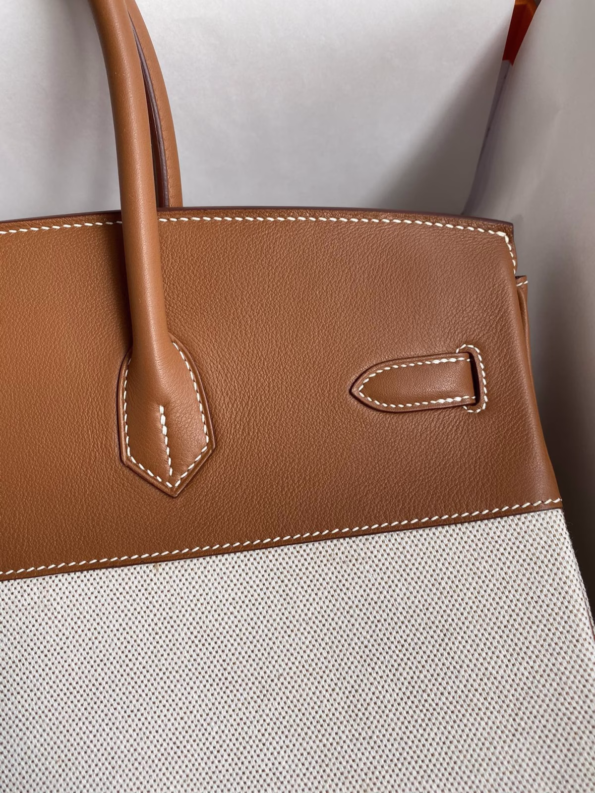 Hermes Birkin 35 Handmade Bag In Toile & Gold Swift Leather - Image 8
