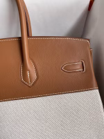 Hermes Birkin 35 Handmade Bag In Toile & Gold Swift Leather - Image 8