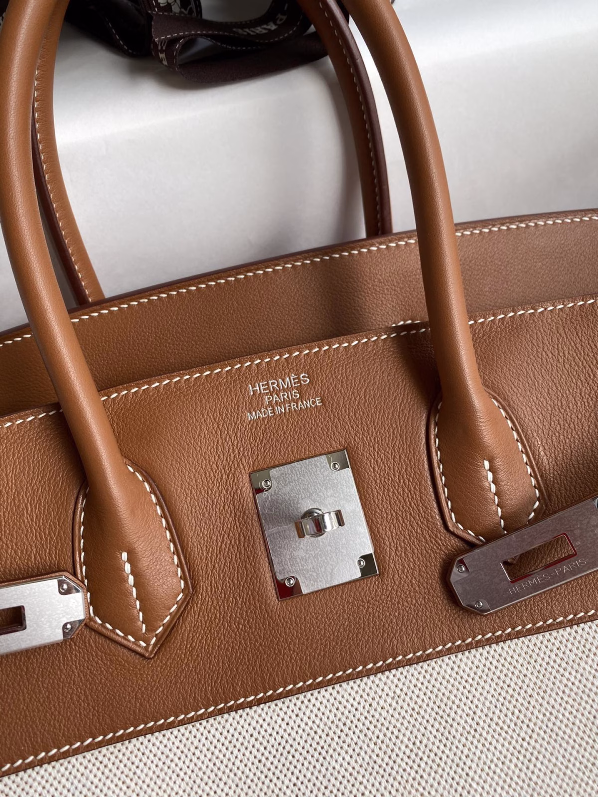 Hermes Birkin 35 Handmade Bag In Toile & Gold Swift Leather - Image 3