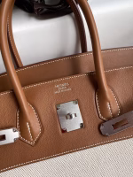 Hermes Birkin 35 Handmade Bag In Toile & Gold Swift Leather - Image 3