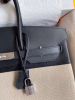 Hermes Birkin 35 Handmade Bag In Toile & Black Swift Leather - Image 7
