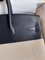 Hermes Birkin 35 Handmade Bag In Toile & Black Swift Leather - Image 8