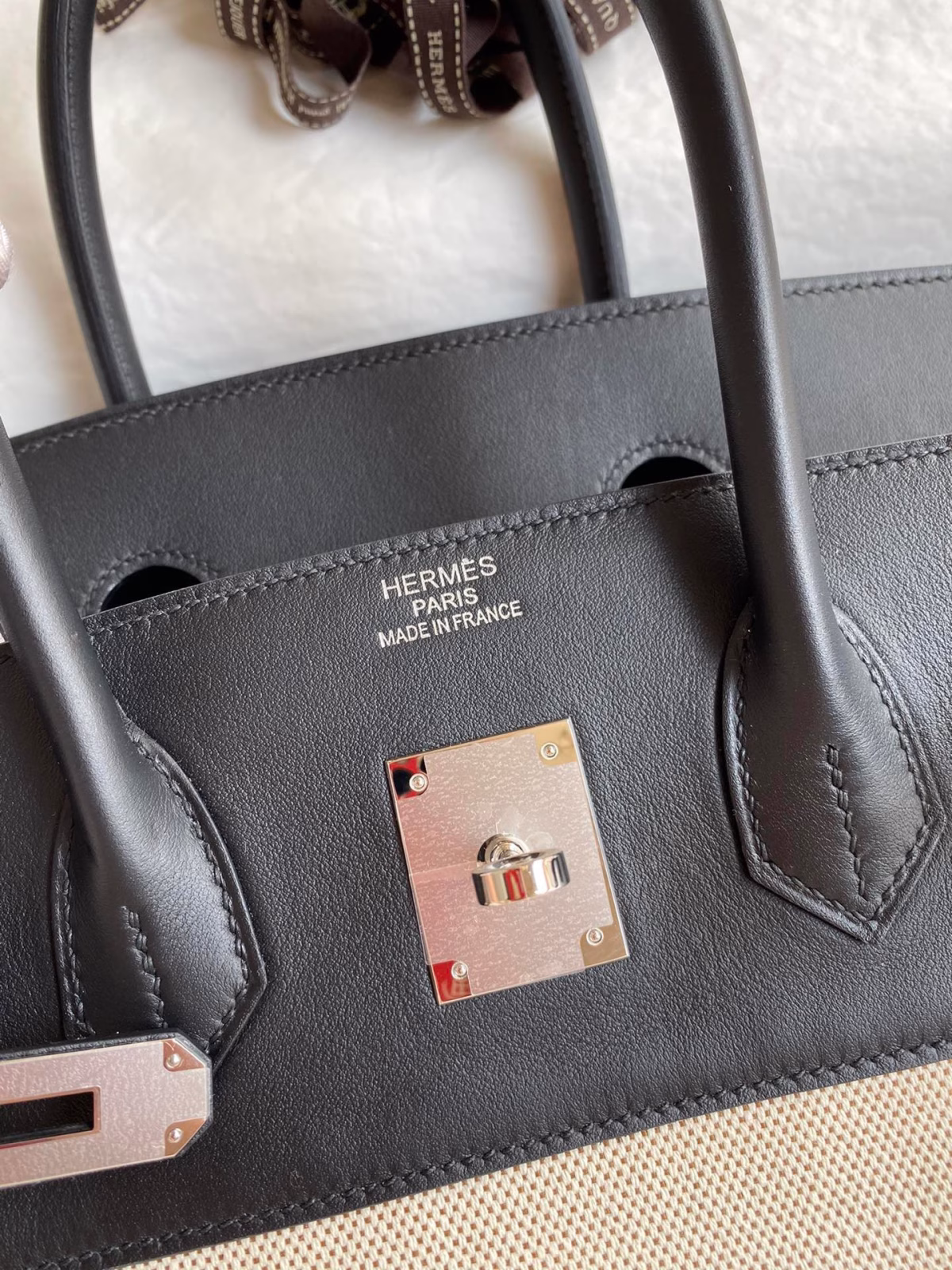 Hermes Birkin 35 Handmade Bag In Toile & Black Swift Leather - Image 2