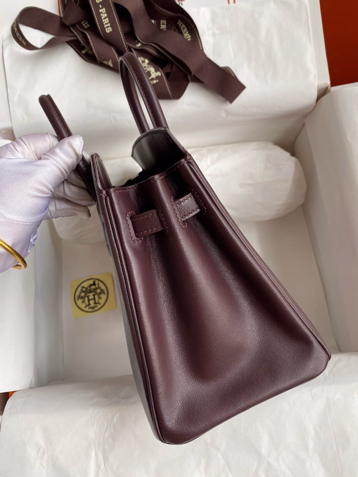 Hermes Shadow Birkin 25 Limited Edition Bag In Chocolat Swift Calfskin - Image 9