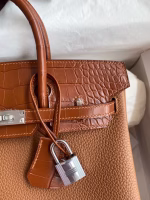 Hermes Touch Birkin 25 Bag in Gold Togo and Matte Alligator Leather - Image 7
