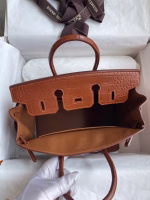 Hermes Touch Birkin 25 Bag in Gold Togo and Matte Alligator Leather - Image 3