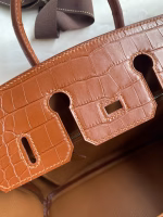 Hermes Touch Birkin 25 Bag in Gold Togo and Matte Alligator Leather - Image 4