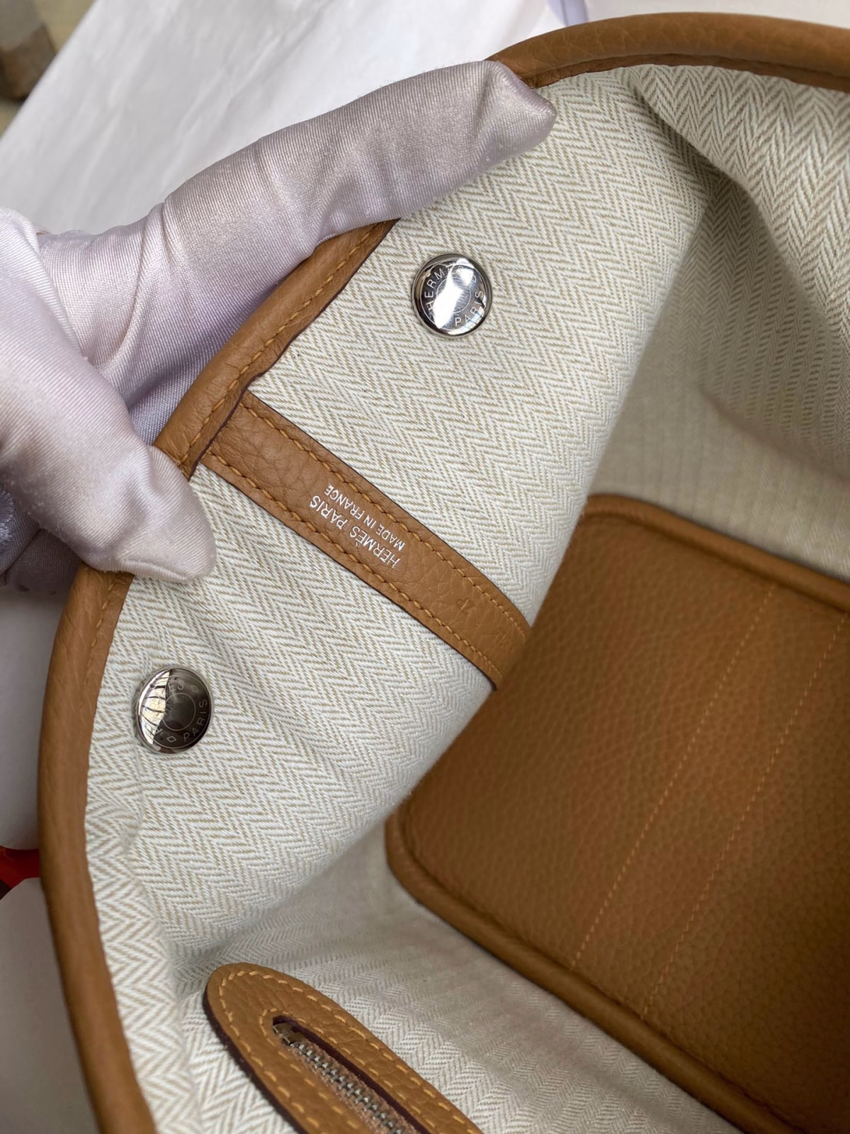 Hermes Garden Party 30 Handmade Bag in Toile and Biscuit Leather - Image 4