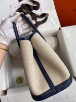 Hermes Garden Party 30 Handmade Bag in Toile and Blue Leather - Image 4