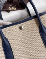 Hermes Garden Party 30 Handmade Bag in Toile and Blue Leather - Image 5