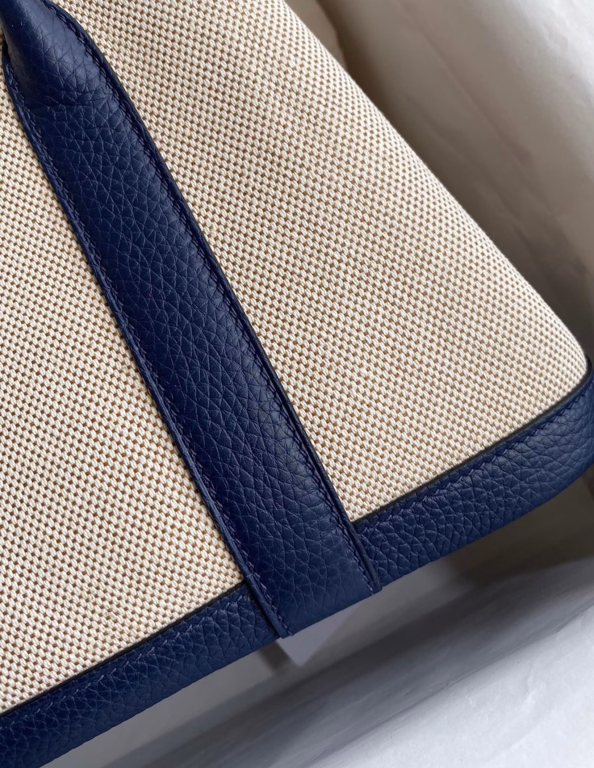 Hermes Garden Party 30 Handmade Bag in Toile and Blue Leather - Image 9