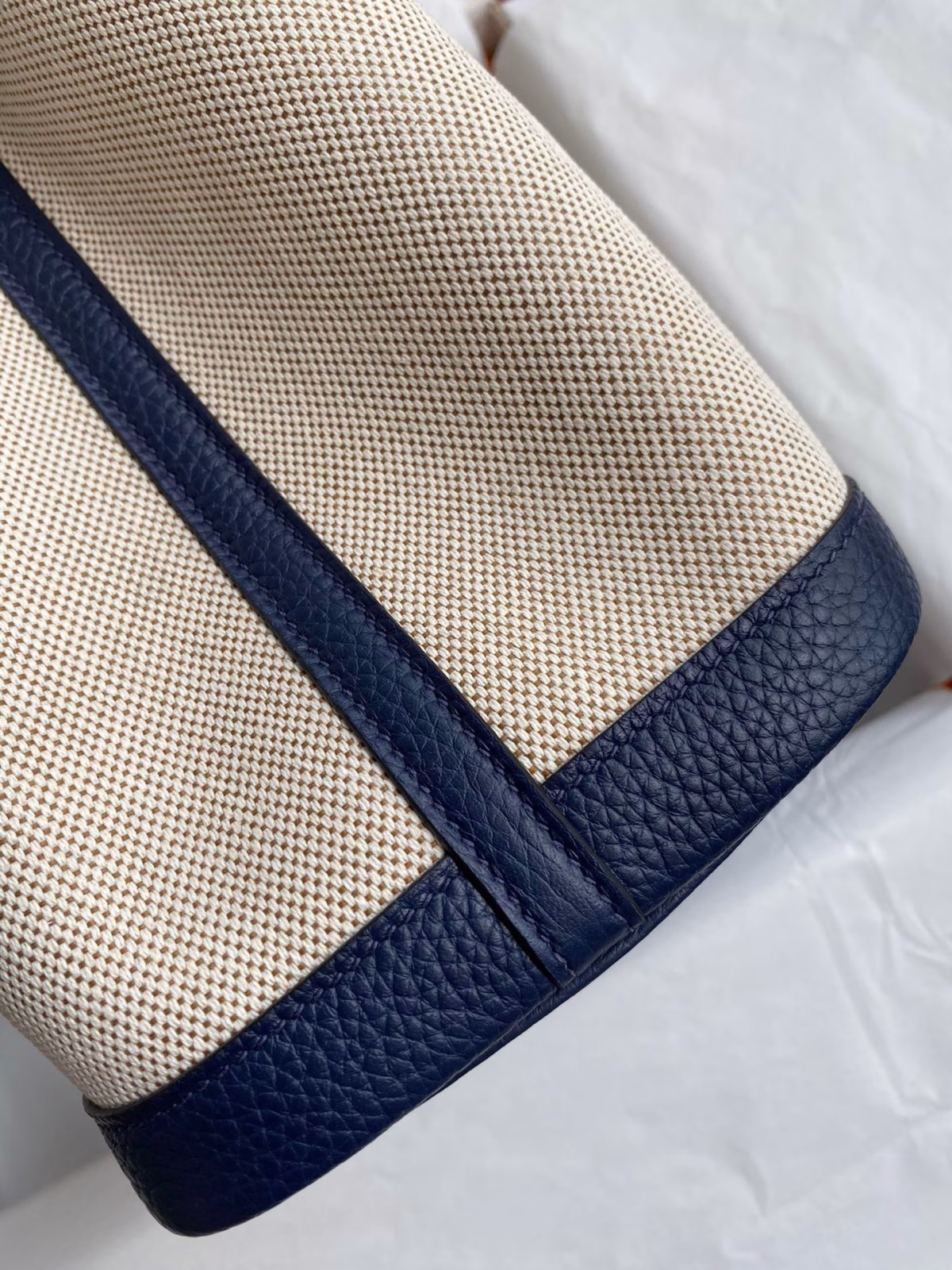 Hermes Garden Party 30 Handmade Bag in Toile and Blue Leather - Image 2