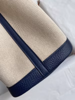 Hermes Garden Party 30 Handmade Bag in Toile and Blue Leather - Image 2