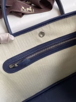 Hermes Garden Party 30 Handmade Bag in Toile and Blue Leather - Image 7