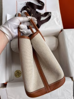 Hermes Garden Party 30 Handmade Bag in Toile and Gold Leather - Image 7