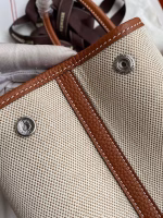 Hermes Garden Party 30 Handmade Bag in Toile and Gold Leather - Image 5