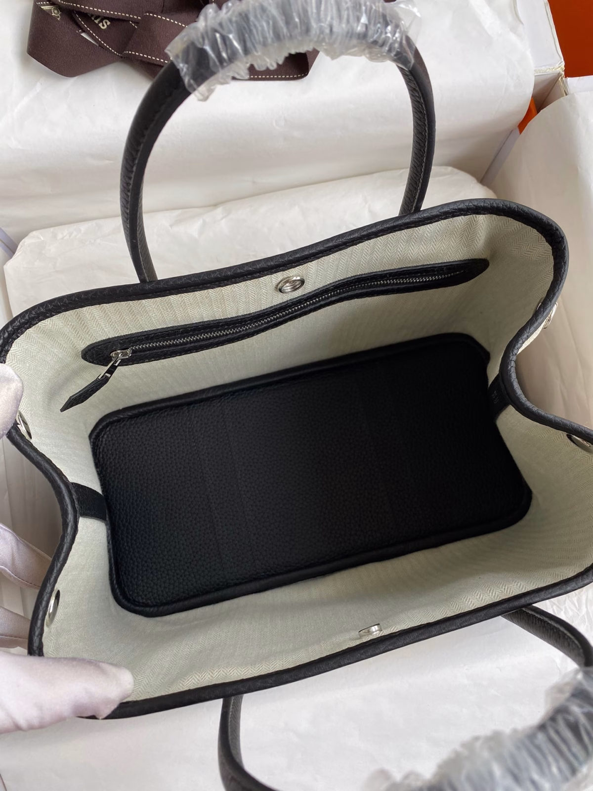 Hermes Garden Party 30 Handmade Bag in Toile and Black Leather - Image 2