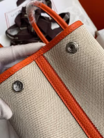 Hermes Garden Party 30 Handmade Bag in Toile and Orange Leather - Image 7