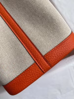 Hermes Garden Party 30 Handmade Bag in Toile and Orange Leather - Image 3
