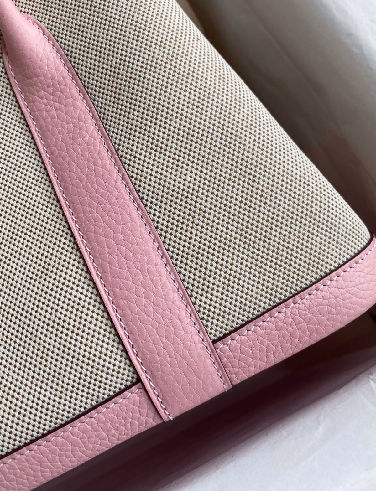 Hermes Garden Party 30 Handmade Bag in Toile and Pink Leather - Image 2