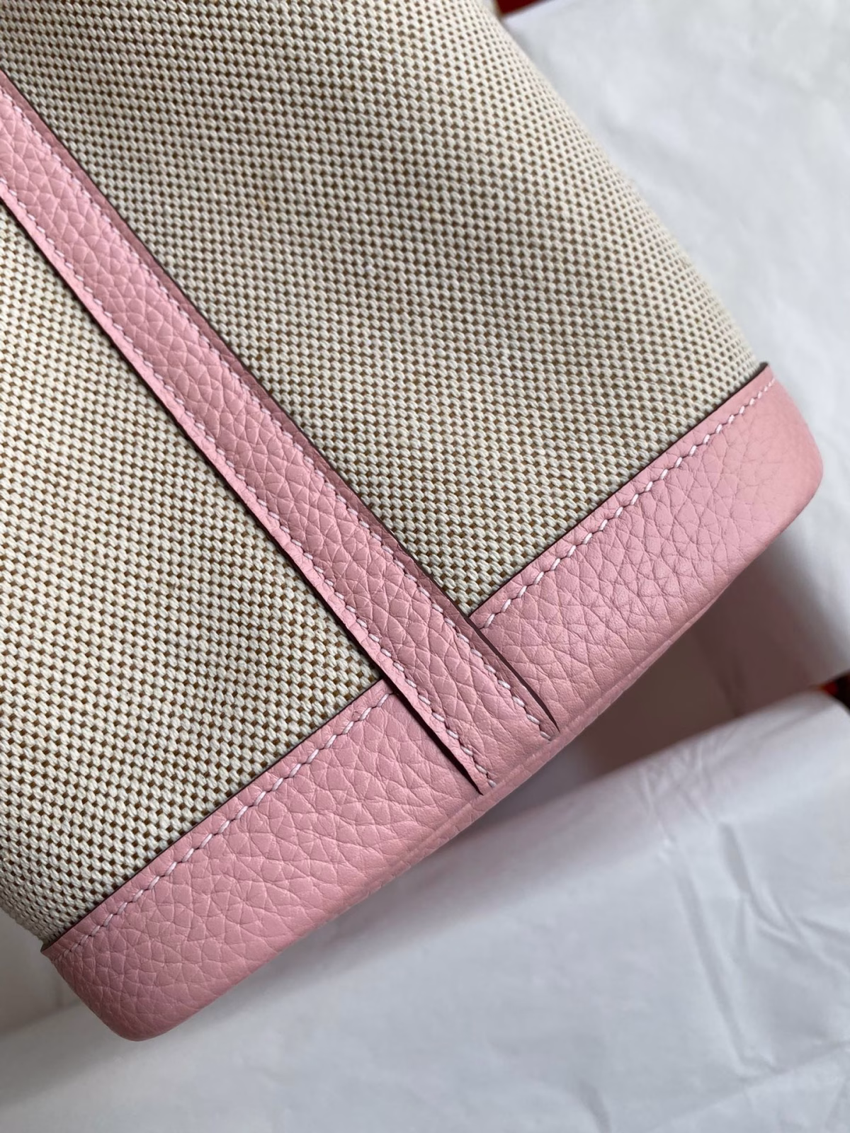 Hermes Garden Party 30 Handmade Bag in Toile and Pink Leather - Image 9