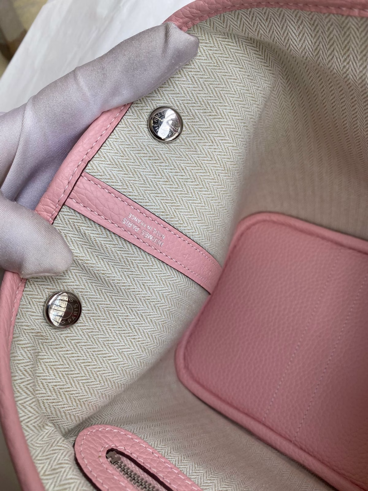 Hermes Garden Party 30 Handmade Bag in Toile and Pink Leather - Image 7