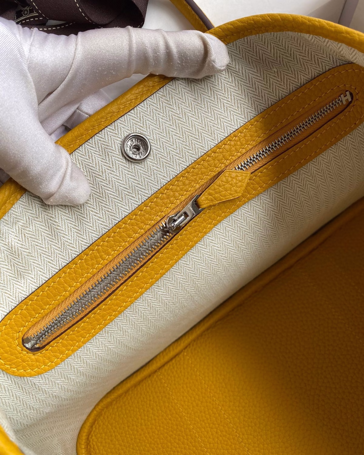 Hermes Garden Party 30 Handmade Bag in Toile and Yellow Leather - Image 6