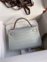 Hermes Kelly Mini II Sellier Handmade Bag In Blue Glacier Matte Alligator Leather - Image 6