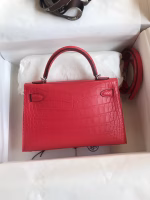 Hermes Kelly Mini II Sellier Handmade Bag In Rose Extreme Matte Alligator Leather - Image 6