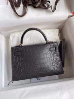Hermes Kelly Mini II Sellier Handmade Bag In Graphite Matte Alligator Leather - Image 6