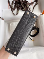 Hermes Kelly Mini II Sellier Handmade Bag In Graphite Matte Alligator Leather - Image 7