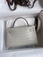 Hermes Kelly Mini II Sellier Handmade Bag In Grey Matte Alligator Leather - Image 6
