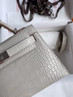 Hermes Kelly Mini II Sellier Handmade Bag In Grey Matte Alligator Leather - Image 8