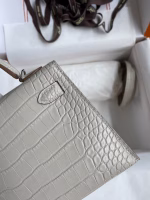 Hermes Kelly Mini II Sellier Handmade Bag In Grey Matte Alligator Leather - Image 9