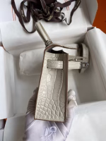 Hermes Kelly Mini II Sellier Handmade Bag In Grey Matte Alligator Leather - Image 2